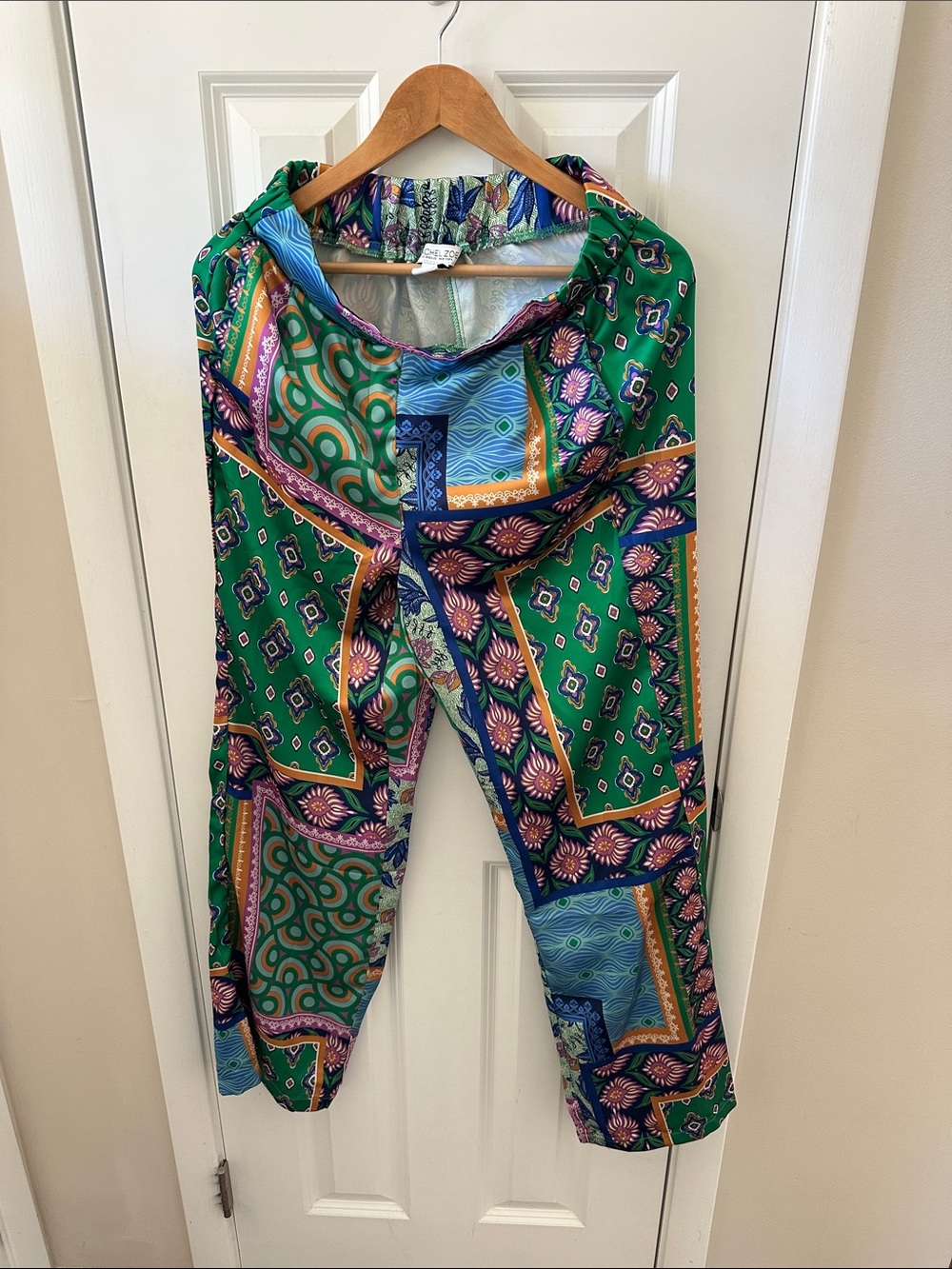 Rachel Zoe Green and Blue Printed Elastic Waist Pants